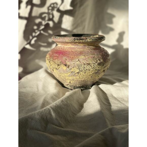 Neutral and Purple Rustic Textured Pottery Vessel vase ceramic Spanish Euro boho - Picture 14 of 16